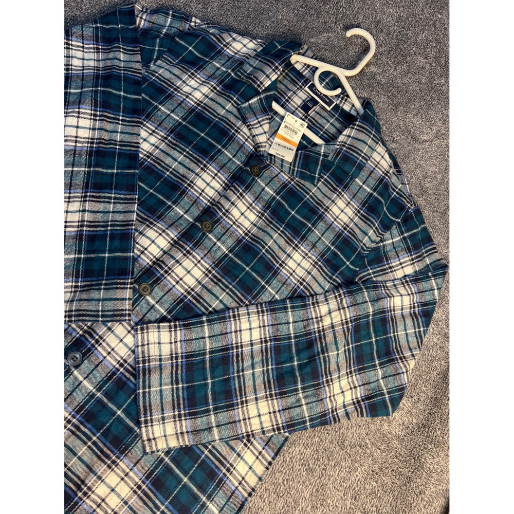 Club Room Mens Flannel Pajama Top Teal Blue Plaid Cotton Sleep Shirt Small NWT